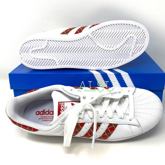 Adidas Superstar Leather White Red Women Sneakers - Picture 10 of 11